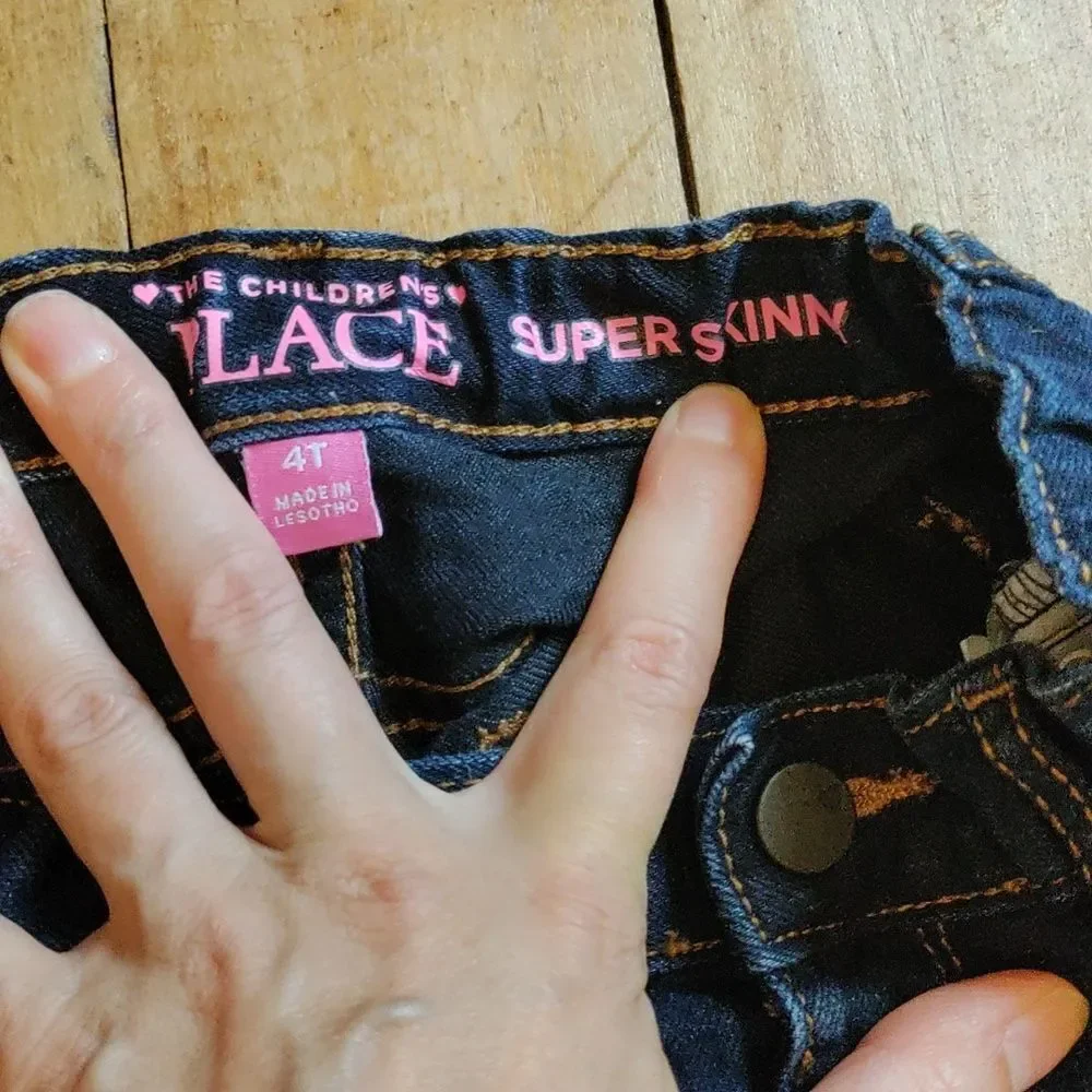 The Children's Place 4T Jeans Skinny Dark Wash Pink Adjustable Waist Cotton